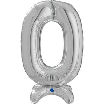 Fóliový balónek číslo 0 stříbrný se stojanem 64cm