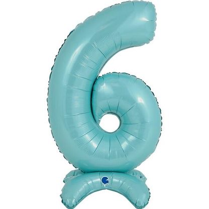 Fóliový balón číslo 6 světle modrý se stojanem 64cm