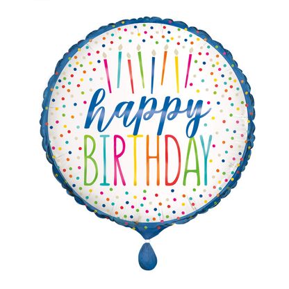 Fóliový balónek Happy Birthday barevné svíčky 45cm