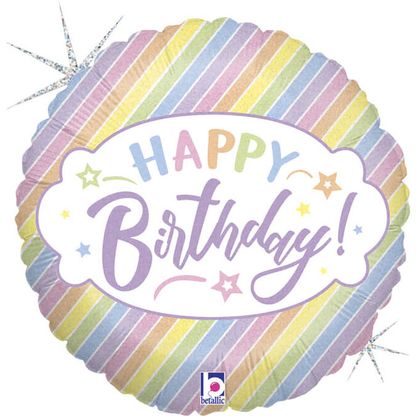 Fóliový balónek Happy Birthday holografický pastelový 46cm