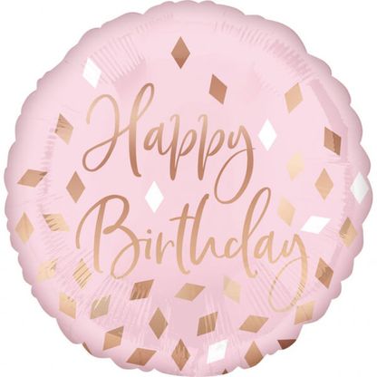 Fóliový balónek Happy Birthday růžovo-zlatý diamonds 45cm