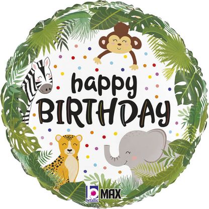 Fóliový balónek Happy Birthday Zvířátka z Džungle 46cm