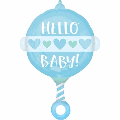 Fóliový balónek chrastítko Hello Baby modrý 43cm