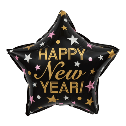 Fóliový balónek hvězda Happy New Year černá 45cm