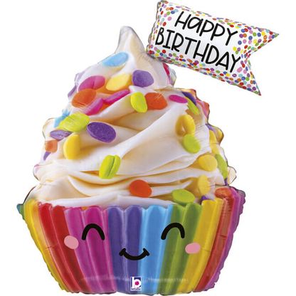 Fóliový balón Muffin barevný Happy Birthday 79cm