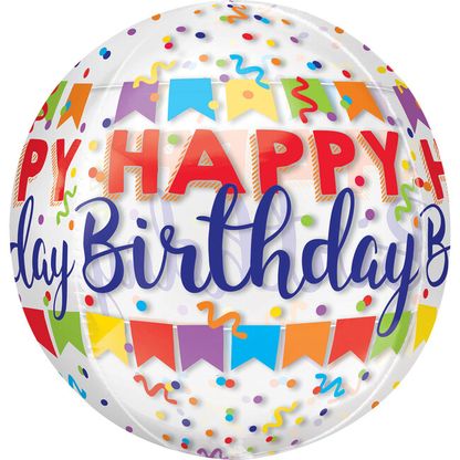 Fóliový balónek orbz Happy Birthday farebný 40cm