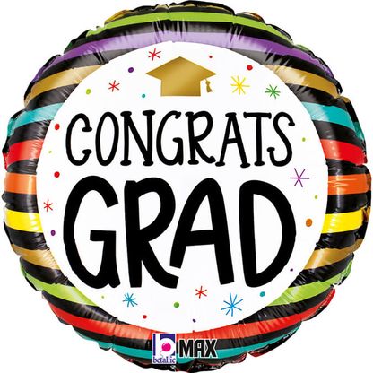 Fóliový balónek Promoce Congrats Grad pruhovaný 45cm