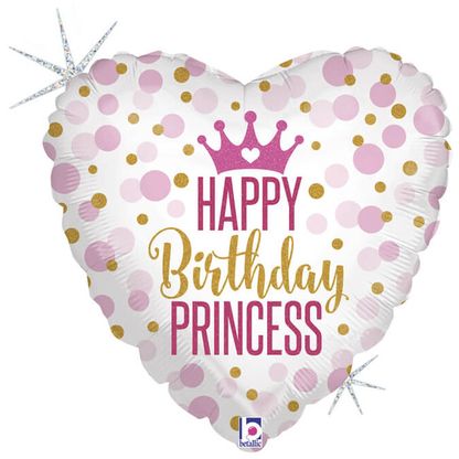 Fóliový balónek srdce Happy birthday Princess 46cm