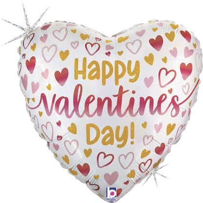 Fóliový balónek srdce Happy Valentine Day růžovo-zlatý 45cm