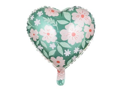 Fóliový balónek srdce zelené s květinami 45cm