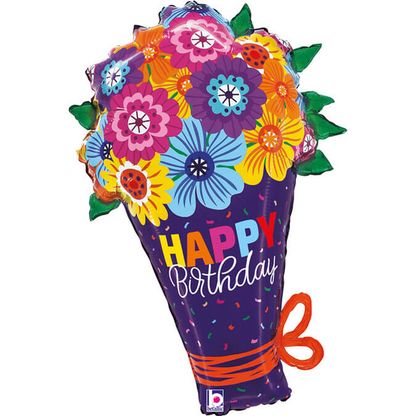 Fóliový balónek supershape Kytice Happy Birthday 76cm