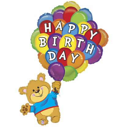Fóliový balónek supershape Medvídek Happy Birthday 107cm
