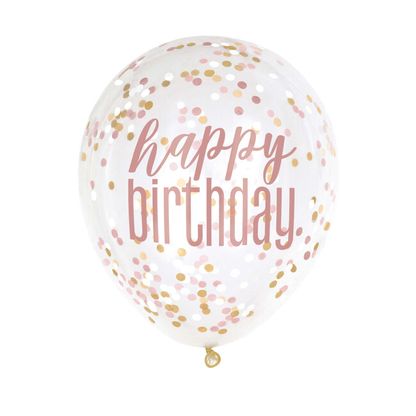 Konfetové balónky Happy Birthday růžovo-zlaté 30cm 6ks