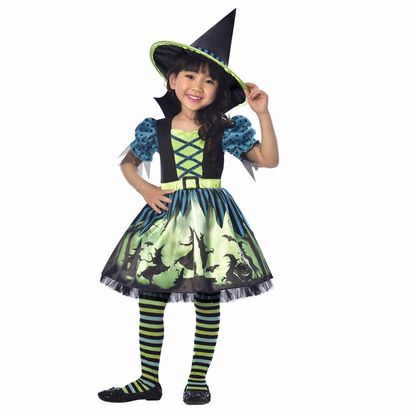 Kostým Čarodějnice zeleno-modrý 6-8 let