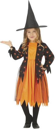 Kostým Oranžová čarodějnice s pavouky 3-4 let