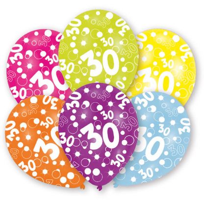 Balónky 30 narozeniny barevné 28cm 6ks
