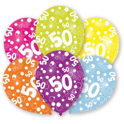 Balónky 50 narozeniny barevné 27,5cm 6ks