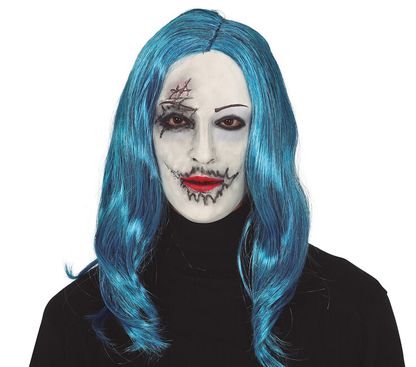 Maska s modrými vlasy