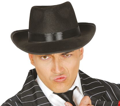 Mafiánský pánský klobouk černý s černou mašlí