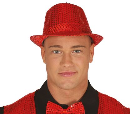 Párty klobouk červený se třpytkami