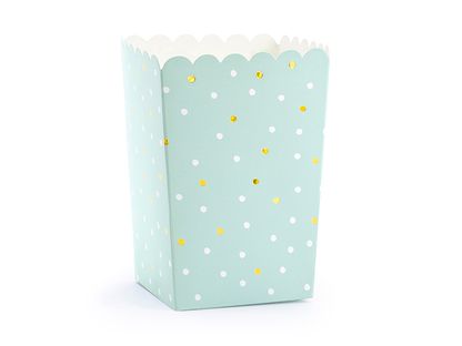 Popcornová krabice mentolová s tečkami 7x7x12,5cm 6ks