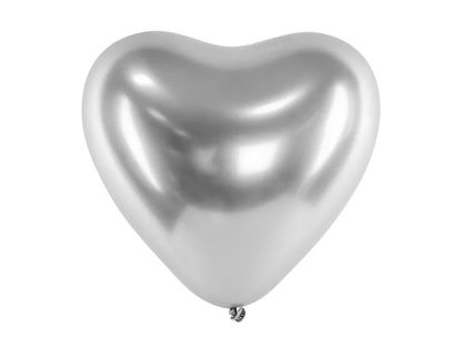 Saténové balóny srdce stříbrné 30cm 5ks