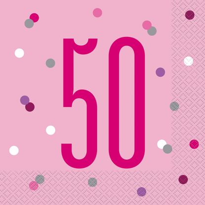 Ubrousky 50 narozeniny růžové 33cm 16ks