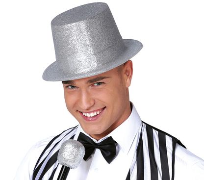 Silvestrovský klobouk stříbrný třpytivý