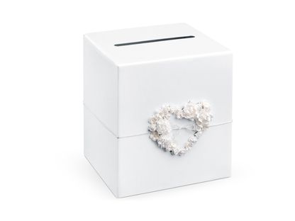 Svatební krabička Srdíčko bílé 24 x 24 x 24 cm