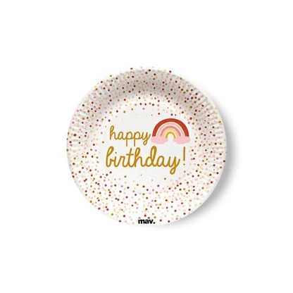 Talířek malý Happy Birthday Rosegold duha 18cm 8ks
