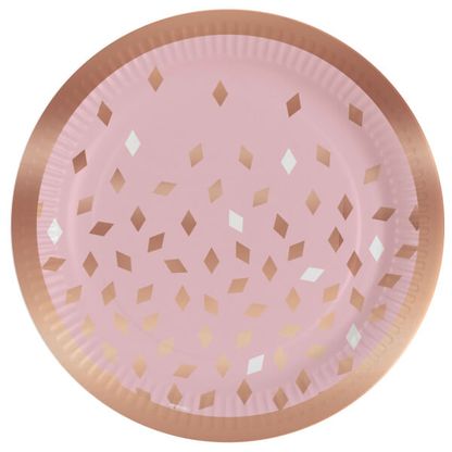 Papírové talíře růžovo-zlaté diamonds 23cm 8ks