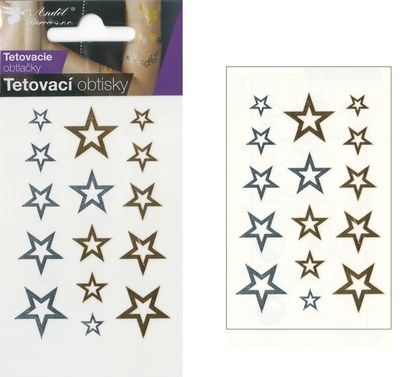 Tetovací obtisky zlaté a stříbrné 10,5x6 cm hvězdy