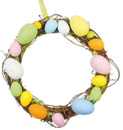 Velikonoční věnec proutěný barevný s vajíčky 25cm