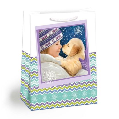 Vánoční dárková taška Děťátko s pejskem 34,5x48cm