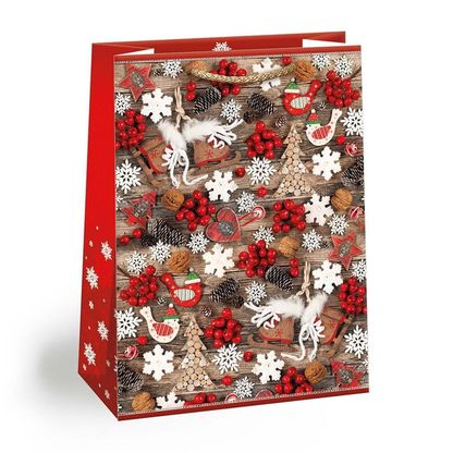 Vánoční dárková taška Dřevěné ozdoby 34,5x48cm
