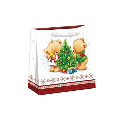 Vánoční dárková taška Medvídci a stromeček 16x7,5cm