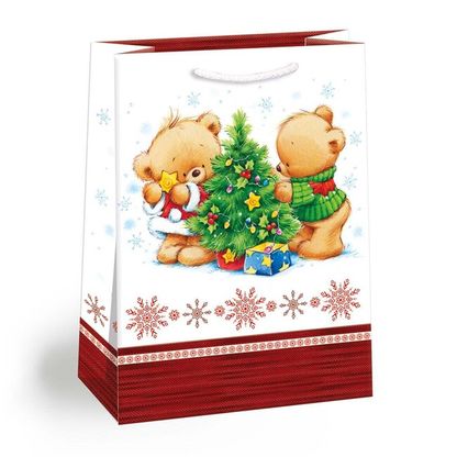 Vánoční dárková taška Medvídci a stromek 34,5x48cm