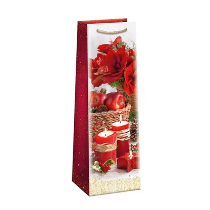 Vánoční dárková taška na Víno Červená výzdoba 12x40cm