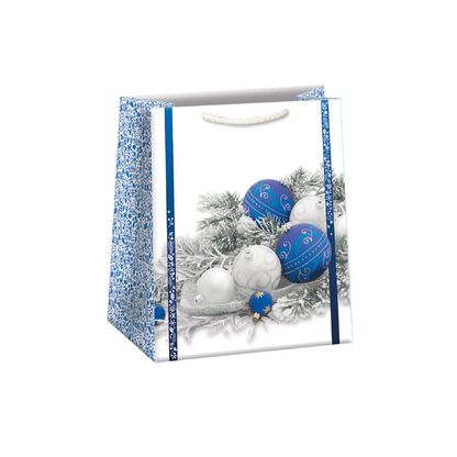 Vánoční dárková taška Koule modro-stříbrné 23x19cm