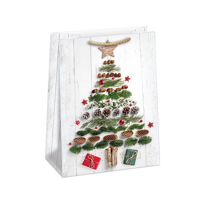 Vánoční dárková taška Vánoční stromek jehličí a koblihy 23x32x12,5cm