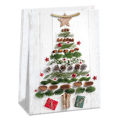 Vánoční dárková taška Vánoční stromek jehličí a koblihy 34,5x48cm