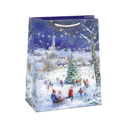 Vánoční dárková taška Vánoční stromek na kluzišti 29x38x13cm