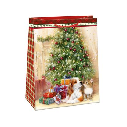 Vánoční dárková taška Vánoční stromek Pejsek a Kočička 29x38x13cn