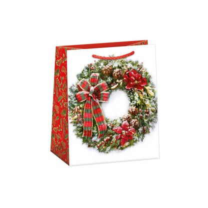 Vánoční dárková taška Vánoční věnec červeno-zelený 23x19cm