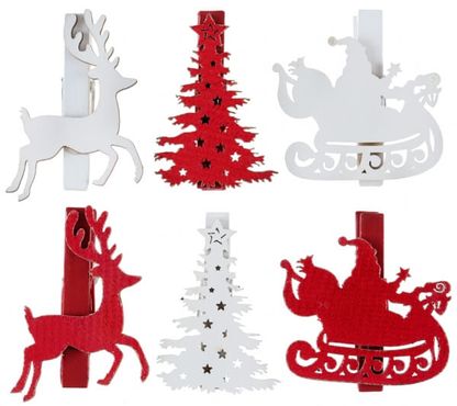 Vánoční dekorační kolíčky bílo-červené 6ks 4,5x5cm