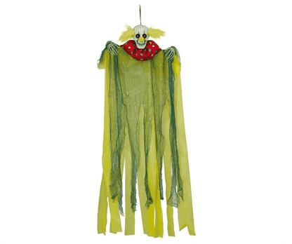 Závěsné dekorace Strašidelný klaun zelený s efekty 120cm