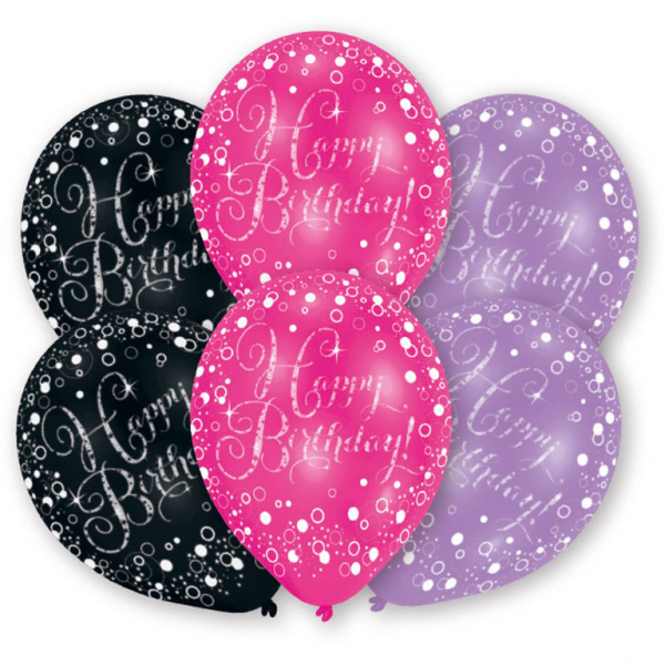 Balónky Happy Birthday Pink Diamonds 27cm 6ks