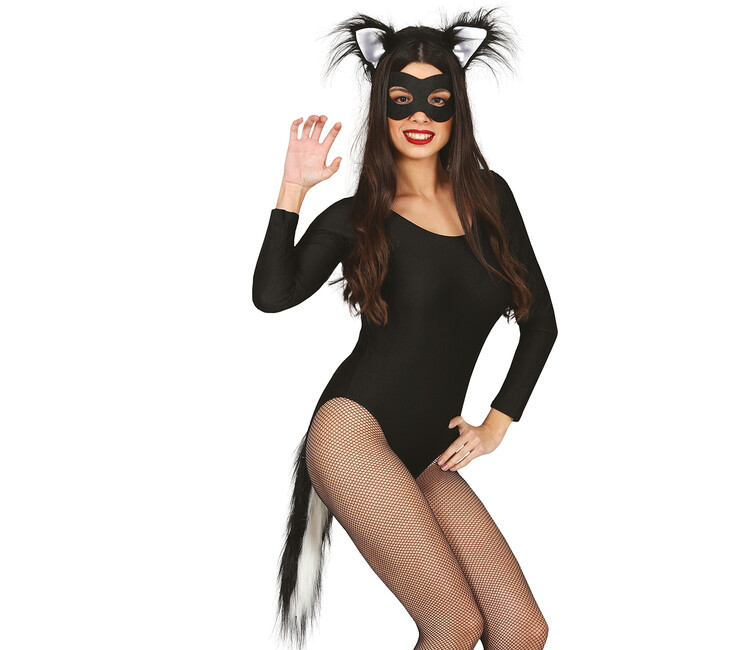 Levně Sada doplňků ke kostýmu Sexy Kočka černo-bíla 3ks