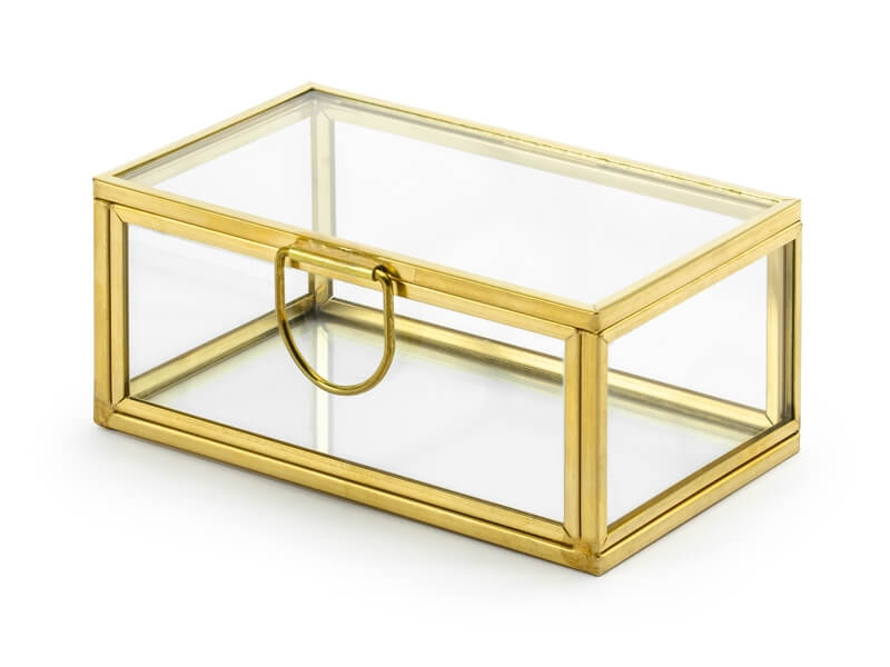 Skleněná krabička na obroučky zlatá 9x5,5cm