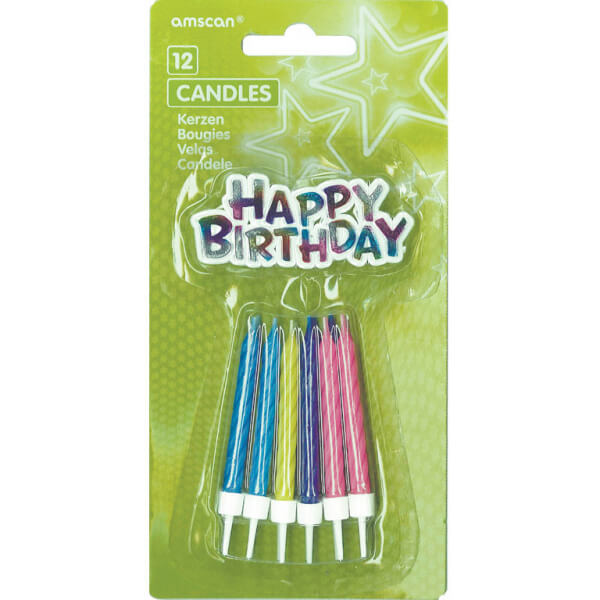 Spirálové svíčky Happy Birthday 12ks